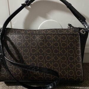 Calvin Klein Black and Brown Monogram Shoulder Bag